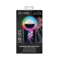 CLICKLIGHT - Luce flash aggiuntiva per smartphone, compatibilità universale, clip regolabile, 3 diverse tonalità di luce, ricarica tramite cavo Micro usb, luci RGB