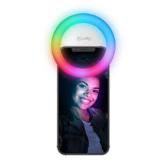 CLICKLIGHT - Luce flash aggiuntiva per smartphone, compatibilità universale, clip regolabile, 3 diverse tonalità di luce, ricarica tramite cavo Micro usb, luci RGB