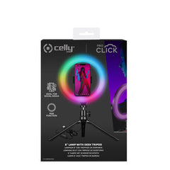 CLICKRINGRGB - Kit treppiede da tavolo + anello luminoso con luci LED RGB, 3 livelli intensità luce, telecomando, braccio flessibile, utilizzabile in orizz. e verticale