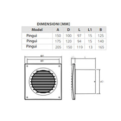 ASPIRATORE ELICOIDALE CON PORTATA D'ARIA 280 m³/h DA INCASSO SOFFITTO/PARETE