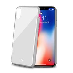 DIAMOND - Cover rigida in vetro temperato anti-graffio e bordi in TPU colore bianco compatibile con Apple iPhone Xs/ iPhone X