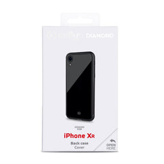 DIAMOND - Cover rigida in vetro temperato anti-graffio e bordi in TPU colore nero compatibile con Apple iPhone Xr