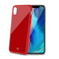 DIAMOND - Cover rigida in vetro temperato anti-graffio e bordi in TPU colore rosso compatibile con Apple iPhone Xr