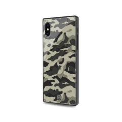 DIAMOND SQUARE - Cover rigida con retro in vetro temperato anti graffio e bordi in TPU con effetto squadrato colore camouflage nero compatibile con  Apple iPhone Xs/ iPhone X