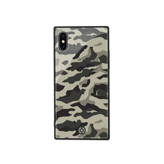 DIAMOND SQUARE - Cover rigida con retro in vetro temperato anti graffio e bordi in TPU con effetto squadrato colore camouflage nero compatibile con  Apple iPhone Xs/ iPhone X