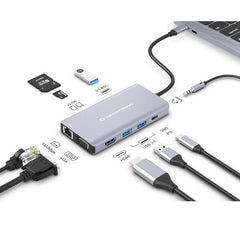 DOCKING STATION 10-IN-1 USB 3.2 GEN 1 - HDMI, VGA, USB-A 3.0 x3, SD, TF/MicroSD, Audio, GbE LAN, 100W USB PD