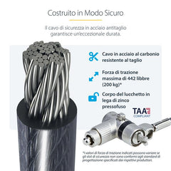 Cavo di Sicurezza per Notebook a duplice accesso da 2m, con chiave identica e a combinazione per dispositivi K-Slot, cavo d'acciaio antifurto per laptop