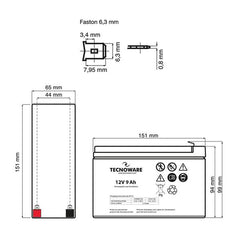 POWER BATTERY TECNOWARE 12V 9AH FASTON 6,3 MM