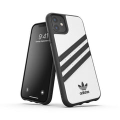 ADIDAS ORIGINALS - Cover SAMBA in TPU+Poliuretano con bordi rialzati di colore bianco con strisce nere compatibile con Apple iPhone 12 Mini