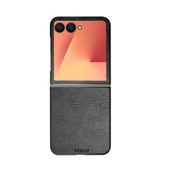 FOLDING - Cover in TPU composta da scocca anteriore e posteriore, effetto pelle sintetica colore nero compatibile Samsung Galaxy Z Flip 7/ Z Flip 7 Enterprise Edition