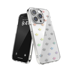 ADIDAS ORIGINALS - Cover trasparente in TPU morbido con logo trifoglio colore oro compatibile con Apple iPhone 14 Pro