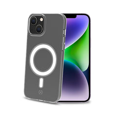 GELSKINMAG - Cover morbida trasparente in TPU, compatibile con la tecnologia Magsafe, anello magnetico color Bianco per Apple iPhone 14 Plus