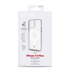 GELSKINMAG - Cover morbida trasparente in TPU, compatibile con la tecnologia Magsafe, anello magnetico color Bianco per Apple iPhone 14 Plus