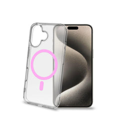 GELSKINMAG - Cover morbida trasparente in TPU, compatibile con la tecnologia Magsafe, anello magnetico color Rosa per Apple iPhone 16 [IPHONE 16 CASES]