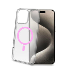 GELSKINMAG - Cover morbida trasparente in TPU, compatibile con la tecnologia Magsafe, anello magnetico color Rosa per Apple iPhone 16 Pro Max [IPHONE 16 CASES]