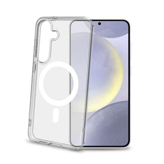 GELSKINMAG - Cover morbida trasparente in TPU, compatibile con la tecnologia Magsafe, anello magnetico color Bianco per Samsung Galaxy S25+ 5G
