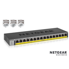 NETGEAR GS116LP Switch Unmanaged 16 porte Gigabit PoE+ (budget 76W),Garanzia a vita+NBD