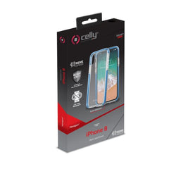 HEXAGON - Cover trasparente azzurro semi rigida, ultra resistente in TPU + Policarbonato compatibile con Apple iPhone Xs/ iPhone X
