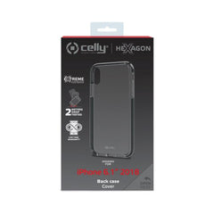 HEXAGON - Cover trasparente nero semi rigida, ultra resistente in TPU + Policarbonato compatibile con Apple iPhone Xr