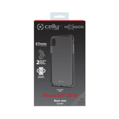 HEXAGON - Cover trasparente nero semi rigida, ultra resistente in TPU + Policarbonato compatibile con Apple iPhone Xs Max