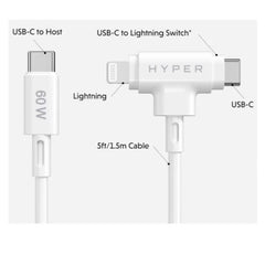 Cavo Ibrido in Silicone HyperJuice USB-C e Lightning (1,5 m / 5 ft) – Bianco