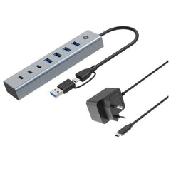 HUB USB 3.0 7 PORTE con alimentatore, 5Gbps, 3x USB-C, 4x USB-A