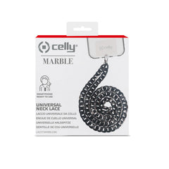LACETMARBLE - Laccio da collo lunghezza 1.2 mt in Nylon con badge trasparente effetto marmo nero universale per smartphone [SUMMER]
