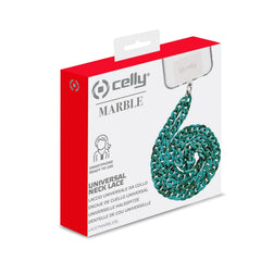 LACETMARBLE - Laccio da collo lunghezza 1.2 mt in Nylon con badge trasparente effetto marmo blu universale per smartphone [SUMMER]