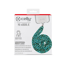 LACETMARBLE - Laccio da collo lunghezza 1.2 mt in Nylon con badge trasparente effetto marmo blu universale per smartphone [SUMMER]
