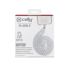 LACETMARBLE - Laccio da collo lunghezza 1.2 mt in Nylon con badge trasparente effetto marmo bianco universale per smartphone [SUMMER]