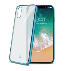 LASER MATT - Cover trasparente morbida con effetto metallo colore azzurro compatibile con Apple iPhone Xr