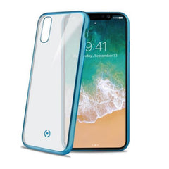 LASER MATT - Cover trasparente morbida con effetto metallo colore azzurro compatibile con Apple iPhone Xr