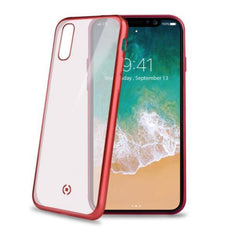 LASER MATT - Cover trasparente morbida con effetto metallo colore rosso compatibile con Apple iPhone Xs Max