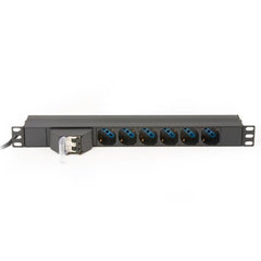 MULTIPRESA ALIMENTAZIONE PER RACK 19" CON 6 PRESE UNIVERSALI TRIPOLARI/SCHUKO MAGNETOTERMICA