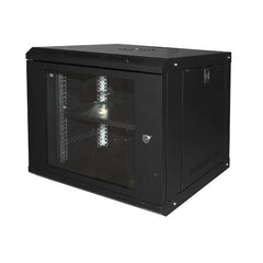 ARMADIO RACK 19" 9U LINK SERIE LIGHT COLORE NERO CON PORTA VETRO (AxPxL) MM 450X400X530 RIPIANO INCLUSO