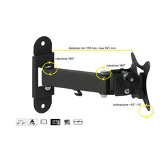 BRACCIO A MURO CON 2 SNODI PER TV LED/LCD DA 13 A 37" FINO A 15KG E VESA 100X100