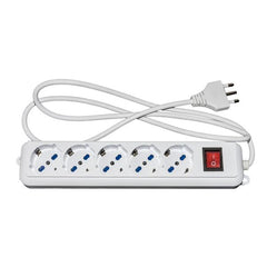 MULTIPRESA 5 PRESE UNIVERSALI ITA/SCHUKO 10/16 A - SPINA 16 A CON INTERRUTTORE BIANCA CON PROTEZIONE CONTRO SOVRACCARICHI