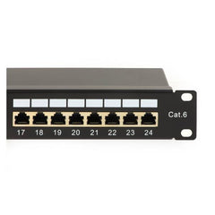 PANNELLO PATCH PER RETI CON 24 PORTE RJ45 CAT 6 SCHERMATO 19" COLORE NERO