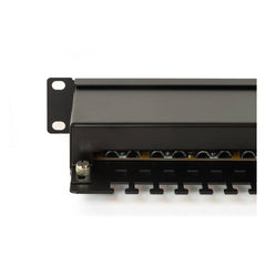 PANNELLO PATCH PER RETI CON 24 PORTE RJ45 CAT 6 SCHERMATO 19" COLORE NERO