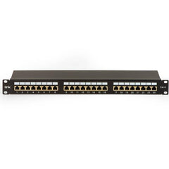 PANNELLO PATCH PER RETI CON 24 PORTE RJ45 CAT 6 SCHERMATO 19" COLORE NERO