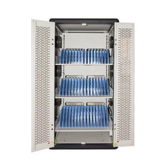 ARMADIO ALLOGGIAMENTO 45 NOTEBOOK CON RUOTE MULTIPRESE INCLUSE VENTOLE DI RAFFREDDAMENTO PORTA IN ACCIAIO TRAFORATA COLORE GRIGIO NERO