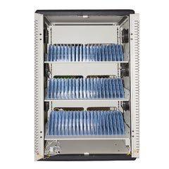 ARMADIO ALLOGGIAMENTO 60 TABLET CON RUOTE MULTIPRESE INCLUSE VENTOLE DI RAFFREDDAMENTO PORTA IN ACCIAIO TRAFORATA COLORE GRIGIO NERO