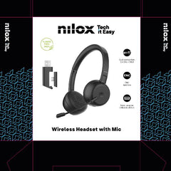 NILOX TECH - Cuffie con microfono Wireless DUAL CONNECTIVITY, con cancellazione del rumore ambientale (ENC), dongle USB (sia tipo-C sia tipo-A) o connessione con bluetooth 5.3