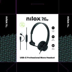 NXAUCMON01 - Cuffia Mono professionale con tecnologia ENC, controlli sul cavo, porta USB-C e adattatore USB-A, lunghezza cavo 2 metri, microfono regolabile