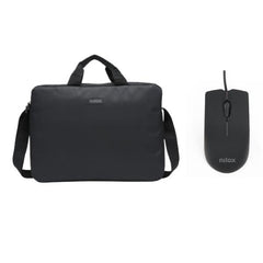NILOX TECH - Borsa per Notebook/Laptop fino a 15,6”, imbottita, manico e tracolla + Mouse USB 1000 DPI, 3 tasti, lunghezza cavo 1.2 mt