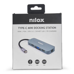 NILOX TECH - Docking station con porta USB-C, 2 porte HDMI 4K, VGA, 3 porte USB 3.2, RJ45, tecnologia Power Delivery, potenza massima 87 Watt