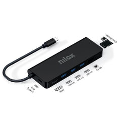 NILOX TECH - Docking station con porta USB-C, 8in1, HDMI 4K, 3 porte USB 3.2, lettore memorie, tecnologia Power Delivery, RJ45, potenza massima 100 Watt