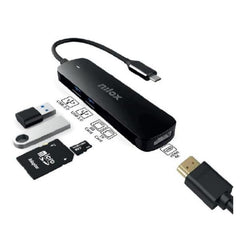 NILOX TECH - Adattatore/Hub con porta USB-C, 5in1, HDMI 4K, lettore memorie, 2 porte USB 3.2
