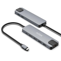 NILOX TECH - Docking station con porta USB-C, 2 porte HDMI 4K, 4 porte USB, RJ45, USB-C potenza massima 100 Watt