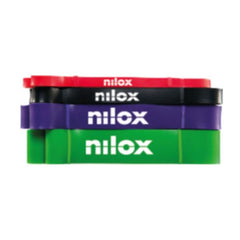 NILOX - Bande Elastiche di Resistenza con quattro livelli di resistenza, gomma anti scatto, dotato di 2 manici in schiuma con moschettoni e due cinturini alla caviglia
